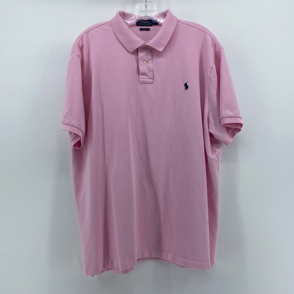 Polo Ralph Lauren Mens XXL Pink Custom Slim Fit Short Sleeve Cotton Mesh Polo